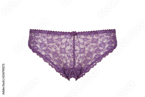 Beautiful female panties violet isolated on white background. Sexy underwear