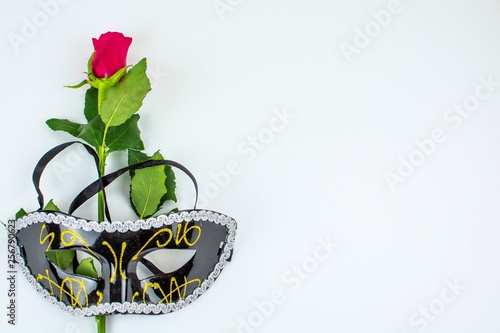 carnival mask with a rose on a white background