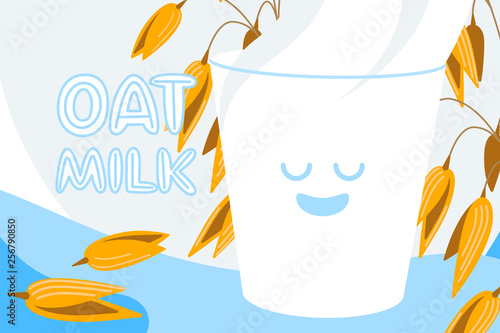 Realistic oat bunch, yellow sereals for backery, flour production design. Vector wheat ears spikelets with grains in milk splash. Whole stalks, organic vegetarian food packaging element illustration.