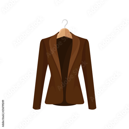 Brown jacket on clothes hanger. Fashion concept.