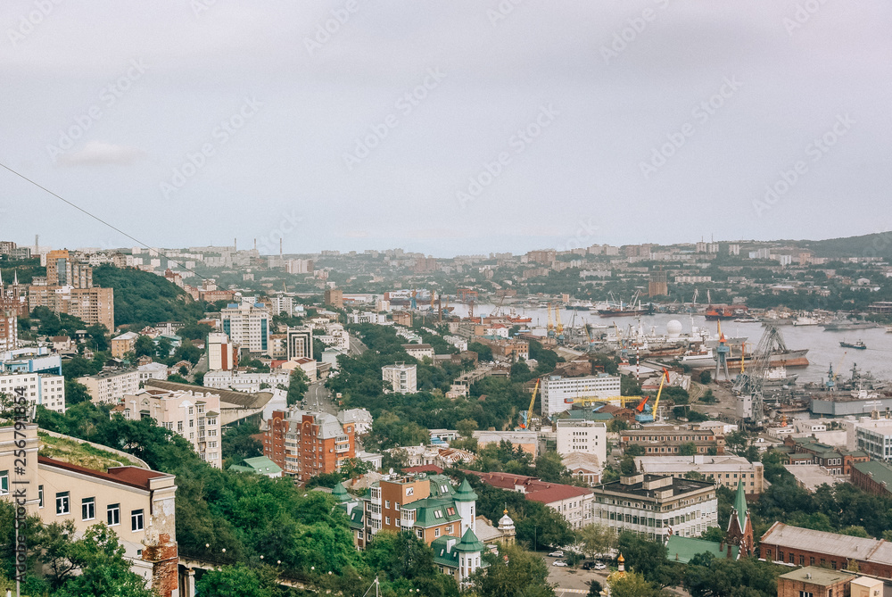 Vladivostok, Russia - August 15 ,2015: Spring view of the city from above
