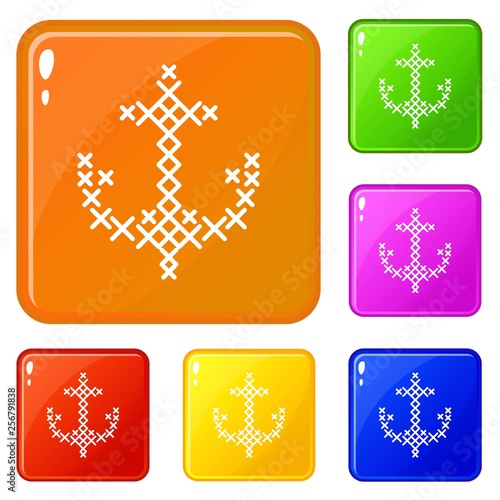Crossed anchor icons set collection vector 6 color isolated on white background