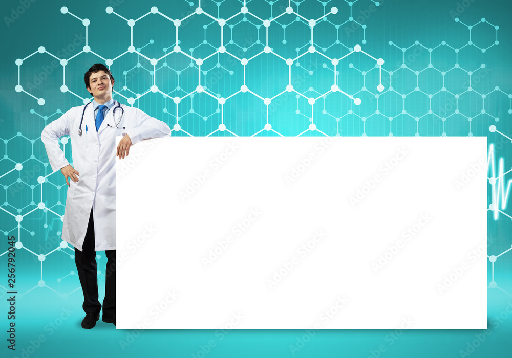 Doctor with banner Doctor with banner