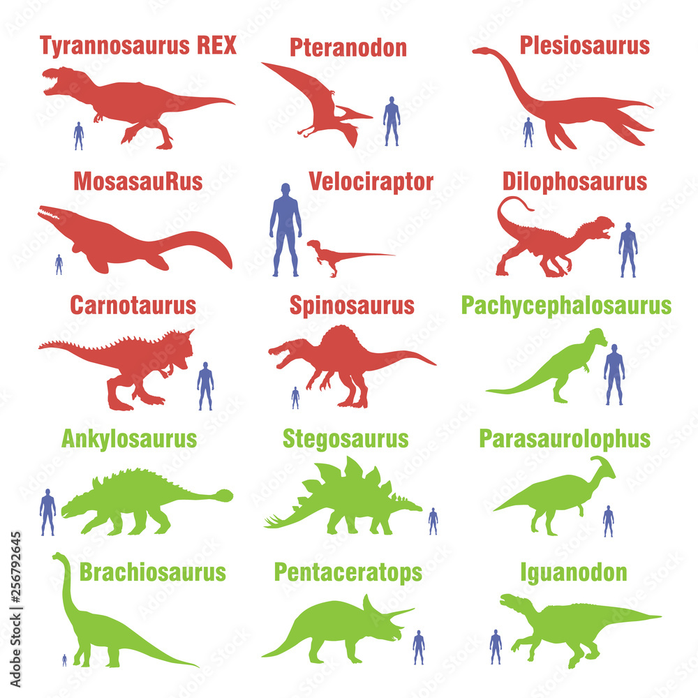 Vector image. Set of herbivores and carnivorous dinosaurs Stock Vector