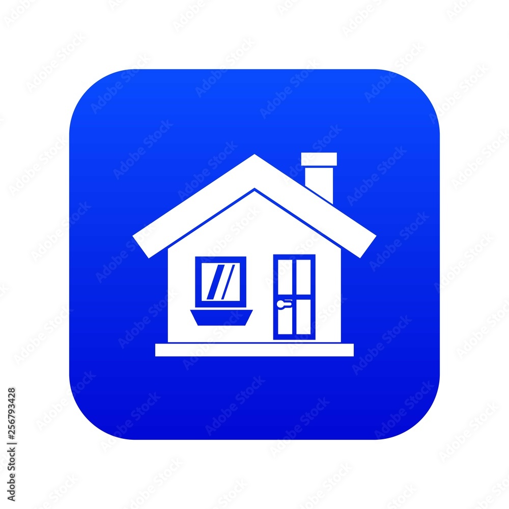 One-storey house with a chimney icon digital blue for any design isolated on white vector illustration One-storey house with a chimney icon digital blue for any design isolated on white vector illustration