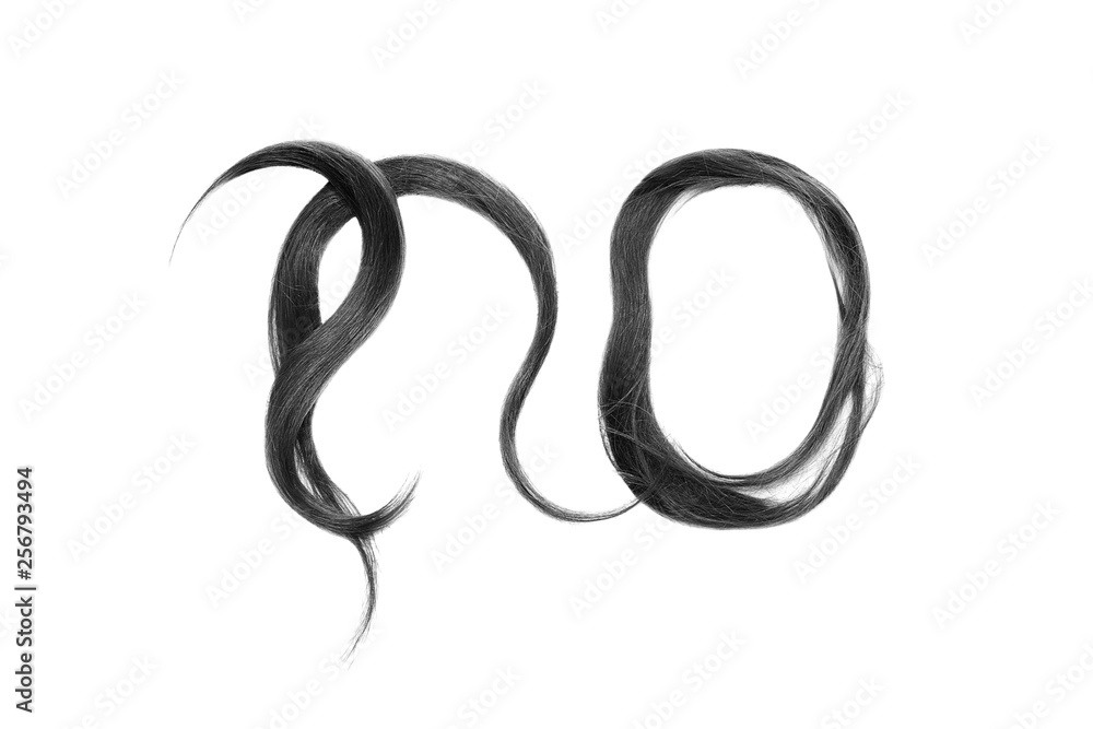 Word NO made from black hair on a white background, Isolated Word NO made from black hair on a white background, Isolated