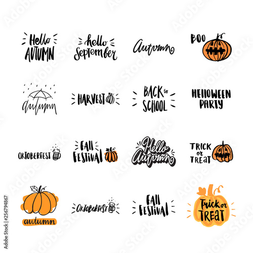  16 Hand-drawn  inscription on Autumn theme. It can be used for a  invitation cards, brochures, poster, t-shirts, mugs etc.