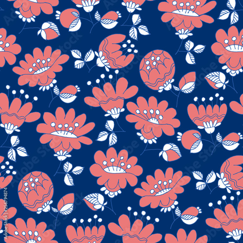 Vintage blossom hand drawn seamless pattern