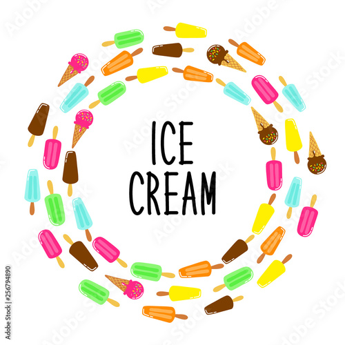 Cute Ice Cream collection frame background in vivid tasty colors ideal for banners, package etc