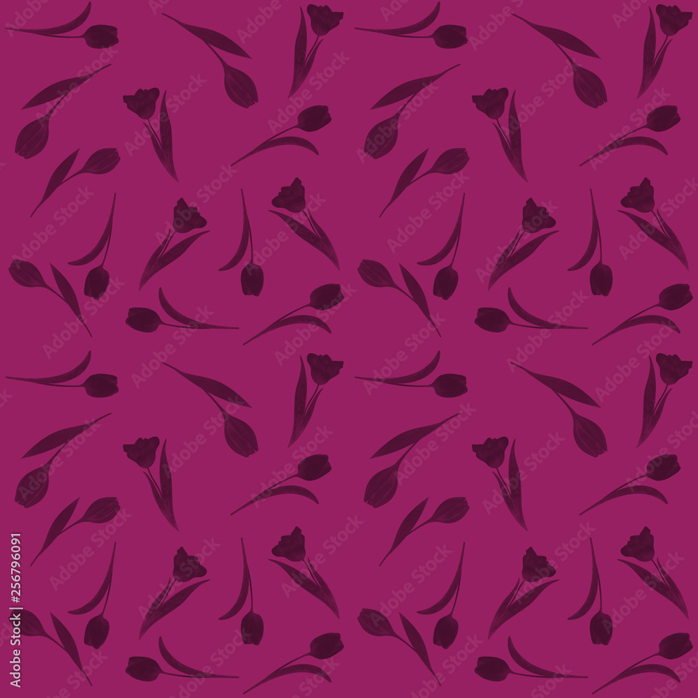 Seamless pattern hand-drawn watercolor. Spring pink tulips Seamless pattern hand-drawn watercolor. Spring pink tulips