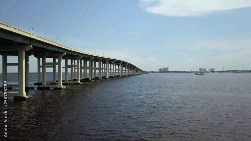 Side view under looking a bridge in Ocean Springs, Mississippi. Side view under looking a bridge in Ocean Springs, Mississippi.