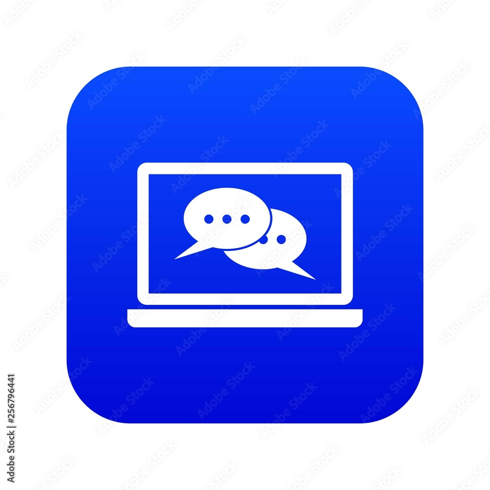 Speech bubbles on laptop screen icon digital blue for any design isolated on white vector illustration Speech bubbles on laptop screen icon digital blue for any design isolated on white vector illustration