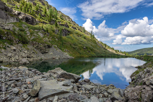 beautiful summer landscape in the Altai mountains overlooking the lake