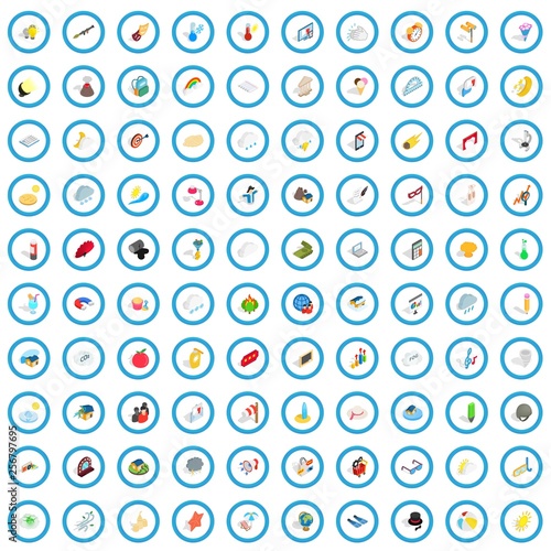 100 light icons set in isometric 3d style for any design vector illustration