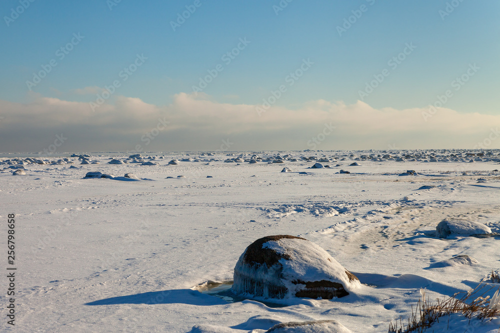 Icy gulf of Riga, Baltic sea at Mersrags, Latvia.
