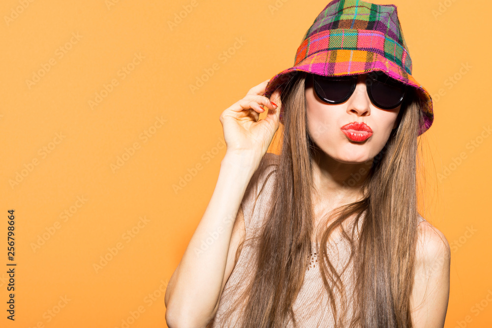 Happy Woman Enjoying Spring or summer advertising with floral banner Happy Woman Enjoying Spring or summer advertising with floral banner