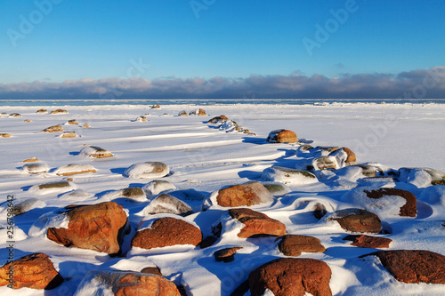 Icy gulf of Riga, Baltic sea at Mersrags, Latvia. photo