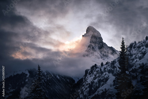 matterhorn mountain covered by clouds
