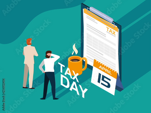 businessmen in tax day with clipboard and calendar