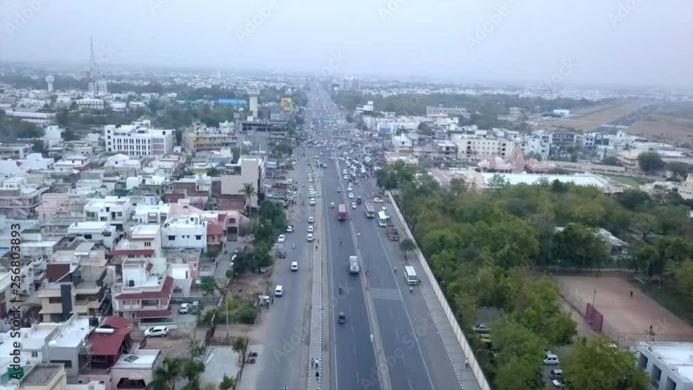 Aerial Timelapse of city highway, rainy weather, filmed in India in 4K. Aerial Timelapse of city highway, rainy weather, filmed in India in 4K.