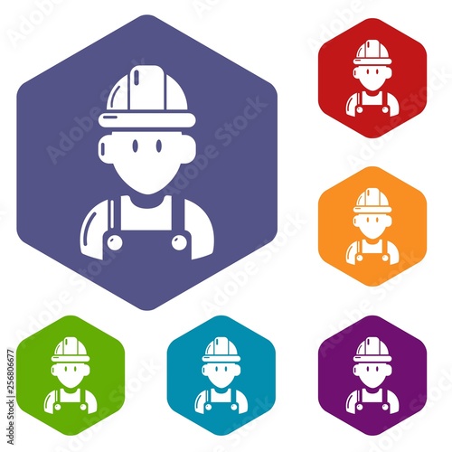 Builder icons vector colorful hexahedron set collection isolated on white