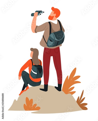 Man and woman couple hiking active lifestyle backpacking