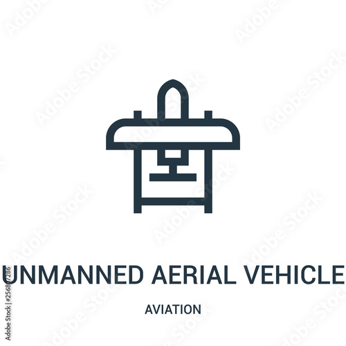 unmanned aerial vehicle icon vector from aviation collection. Thin line unmanned aerial vehicle outline icon vector illustration. Linear symbol for use on web and mobile apps, logo, print media.