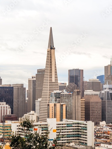 Panorama of the streets of San Francisco, visible tower Pyramid, skyscrapers, bridges and the ocean