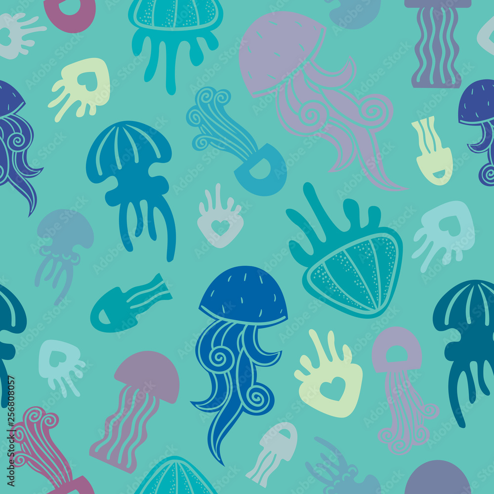 Seamless pattern with jellyfishes.