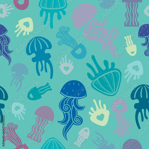 Seamless pattern with jellyfishes.