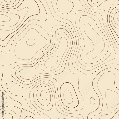 Terrain topography. Actual topographic map. Seamless design, ravishing tileable isolines pattern. Vector illustration.