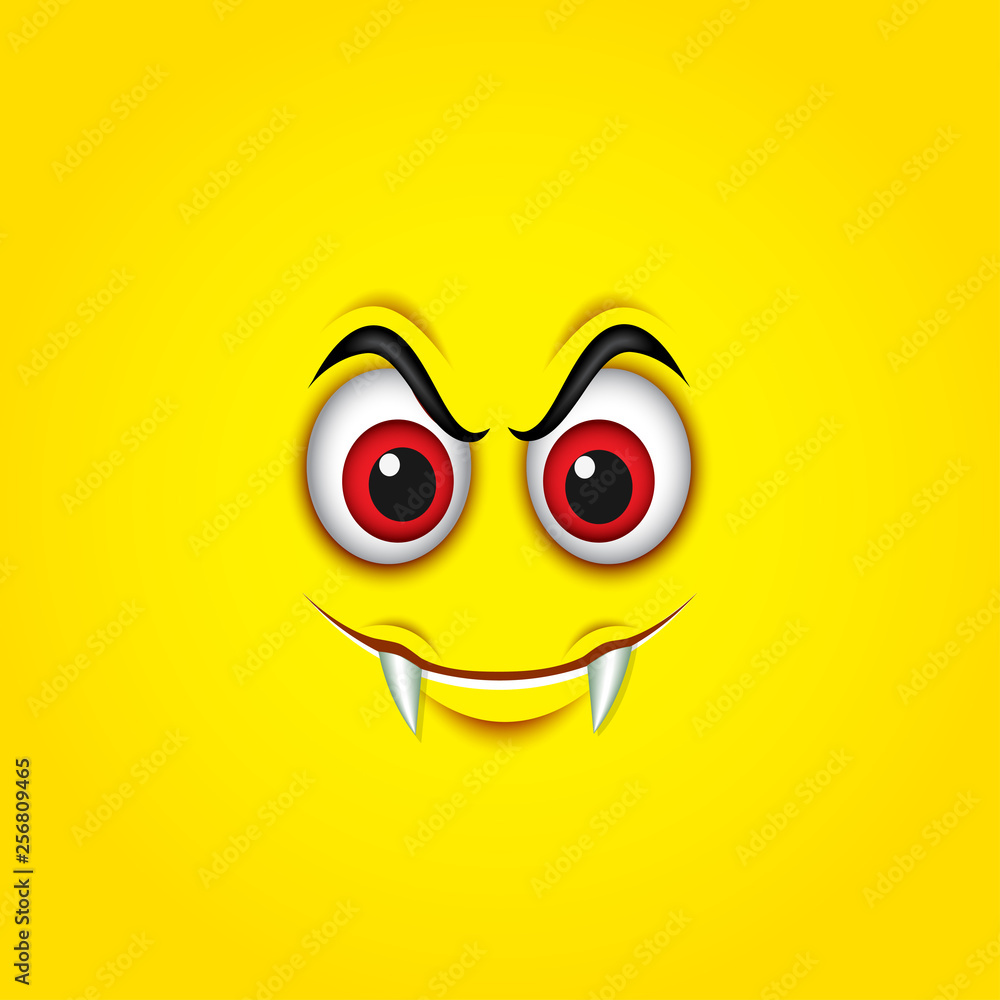 Vampire emoticon isolated on yellow background - smiley, emoji