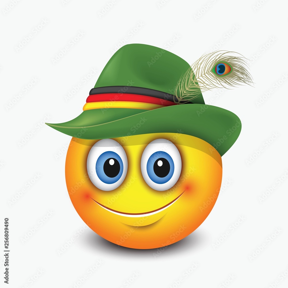 Cute emoticon wearing traditional German hat emoji, smiley Stock Vektorgrafik Adobe Stock