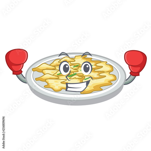 Boxing scrambled egg put above cartoon plate