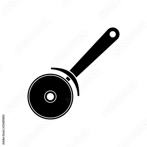 Icono plano cortador de pizza en color negro
