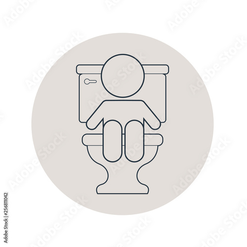 Icono plano lineal bebé sentado en WC en círculo color gris