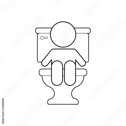 Icono plano lineal bebé sentado en WC en color negro