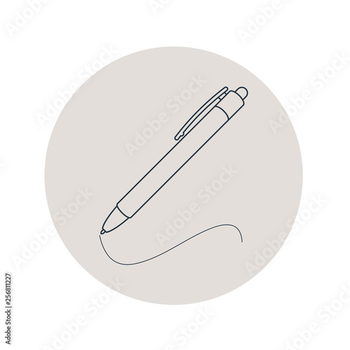 Icono plano lineal bolígrafo con raya en círculo color gris