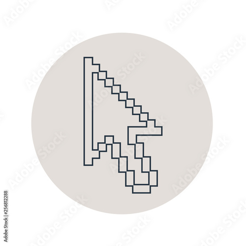 Icono plano lineal flecha puntero 3d en círculo color gris
