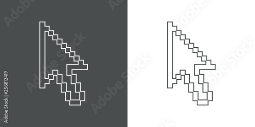 Icono plano lineal flecha puntero 3d en gris y blanco