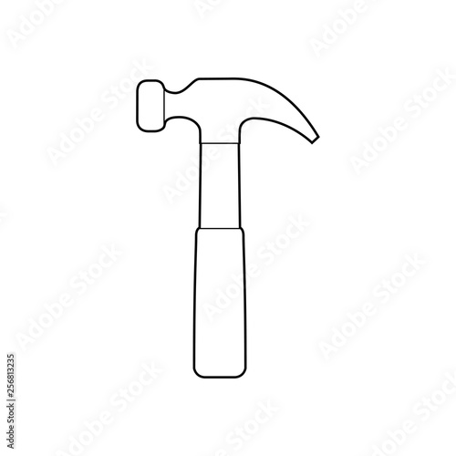 Icono plano lineal martillo en color negro