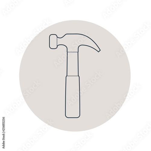 Icono plano lineal martillo en círculo color gris