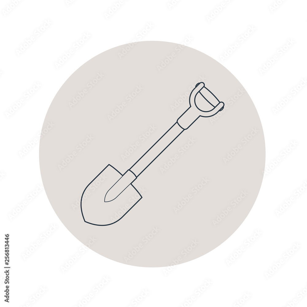 Icono plano lineal pala en círculo color gris Icono plano lineal pala en círculo color gris