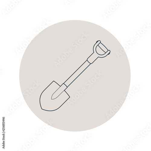 Icono plano lineal pala en círculo color gris