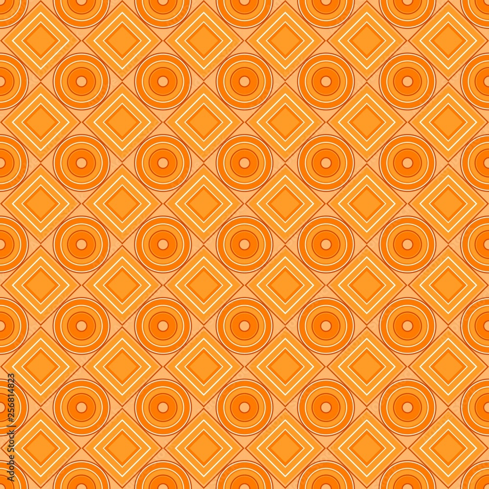 Fototapeta premium Vector seamless pattern. yellow, orange, warm, rhombus, square, circle, textiles. Modern stylish texture. Repeating geometric figures. Abstract background