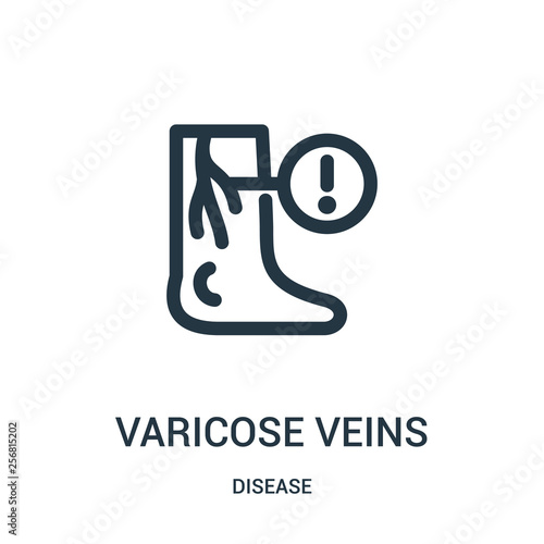 varicose veins icon vector from disease collection. Thin line varicose veins outline icon vector illustration. Linear symbol for use on web and mobile apps, logo, print media.
