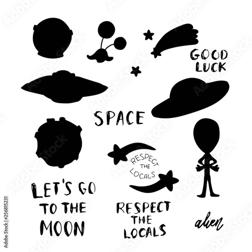 Set of space silhouettes isolated on white background. 