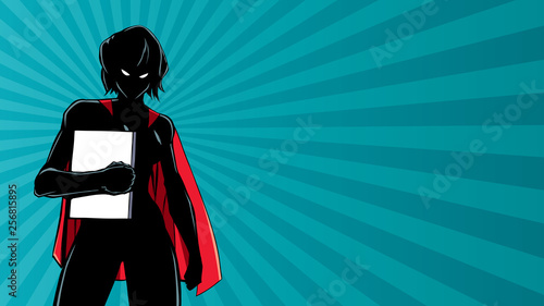 Superheroine Holding Book Ray Light Silhouette