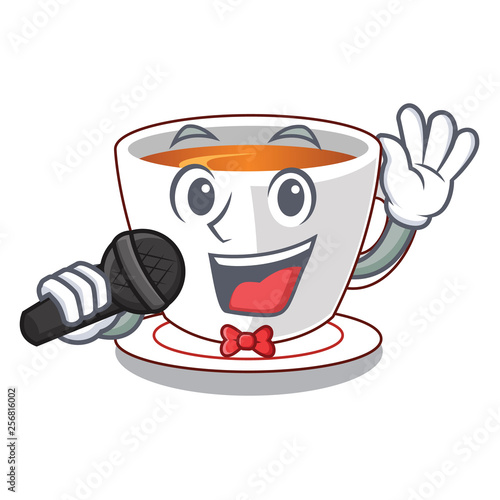 Singing cup mint tea isolated with character