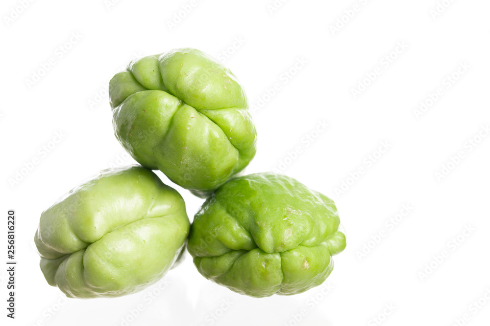 Fresh chayote fruits (Sechium edulis) isolated on white Fresh chayote fruits (Sechium edulis) isolated on white